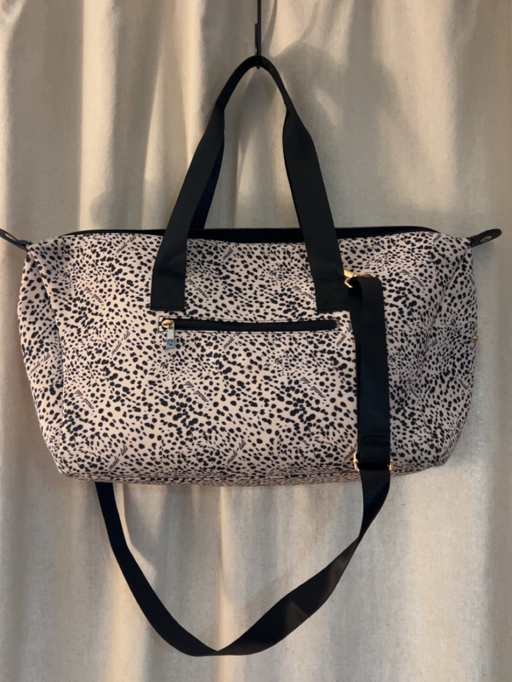 Mal + Lili Leopard Neutral Weekender Bag with Black Straps